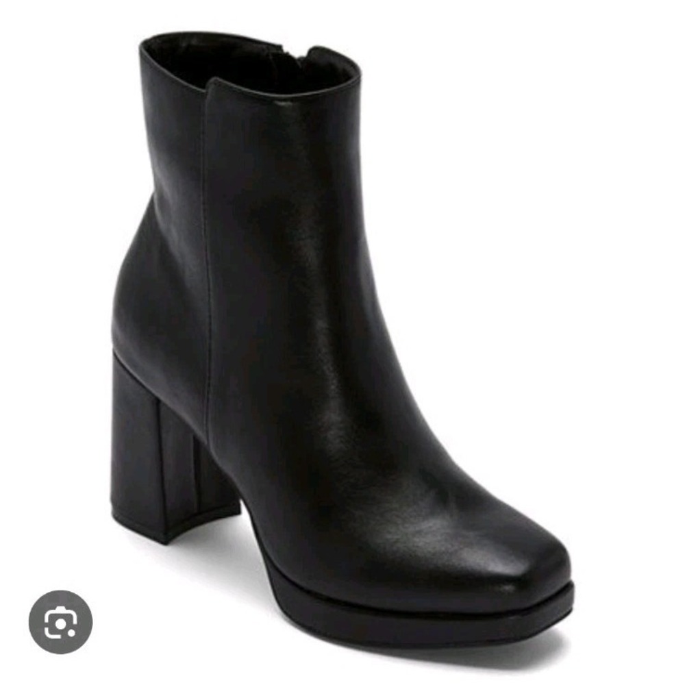 Worthington Black Leather Block Heel Memory Foam Booties Ankle Boots Size 9.5M